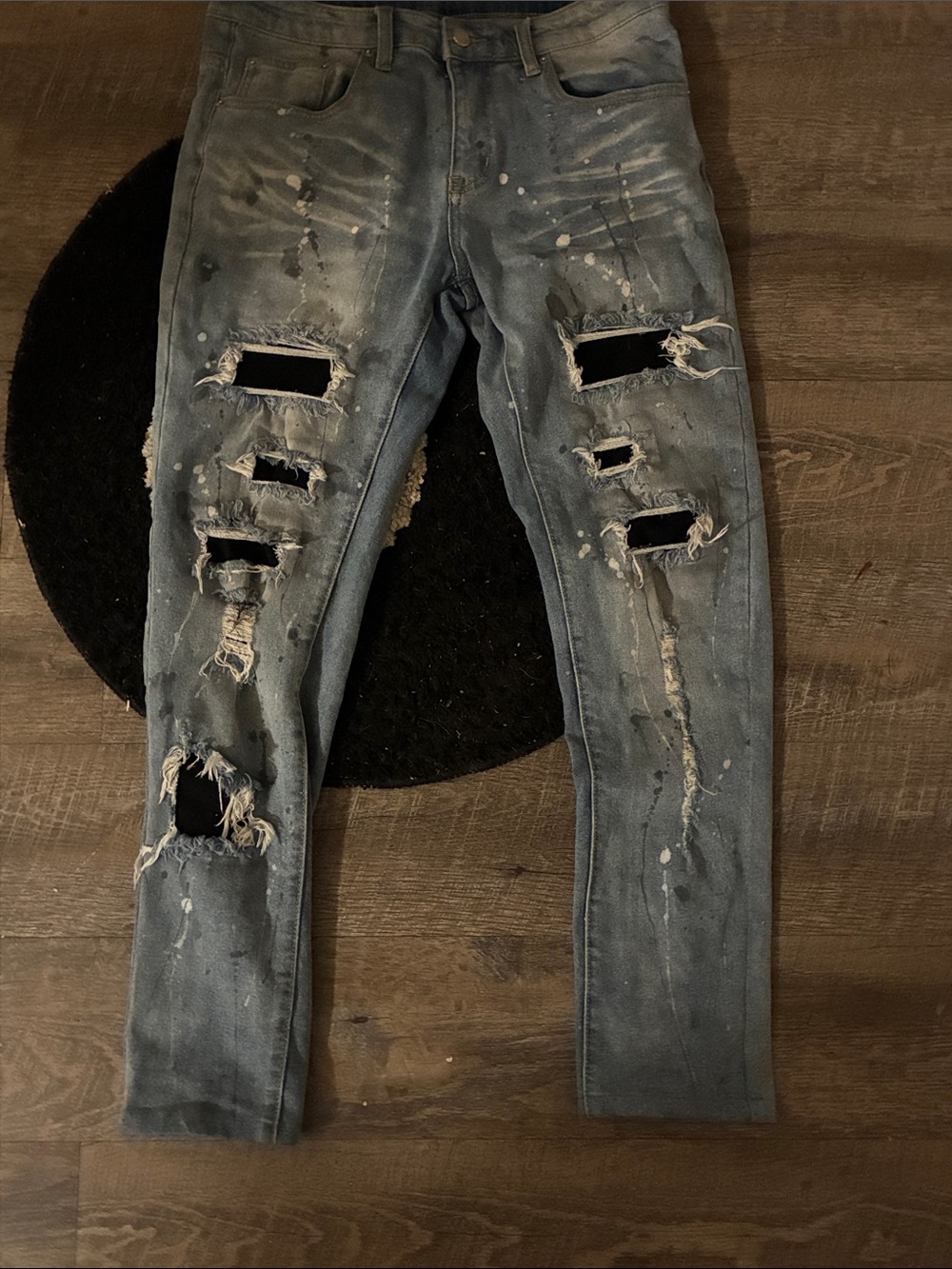 AMIRI Distressed Blue Skinny Jeans with Paint Splatter